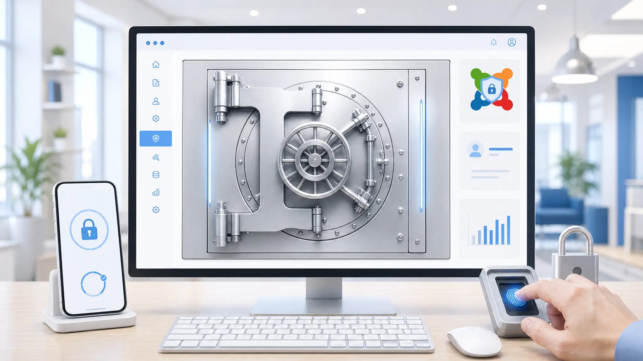 Symbolbild für sichere Joomla-Anmeldung mit 2FA, Passkeys und YubiKey.