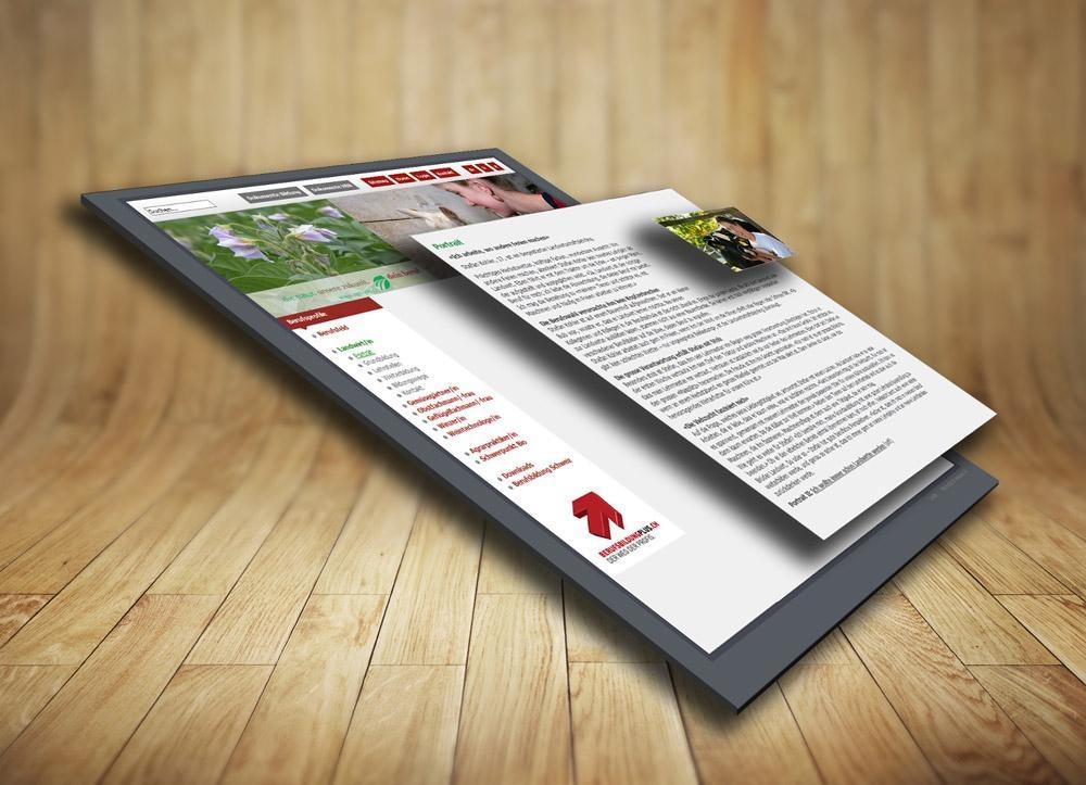 Das Bild zeigt eine einzelne Website im Stil einer Explosionszeichnung um zu symbolisieren, dass bei einem Content Management System Inhalte und Technik aus verschiedenen Teilen bestehen.